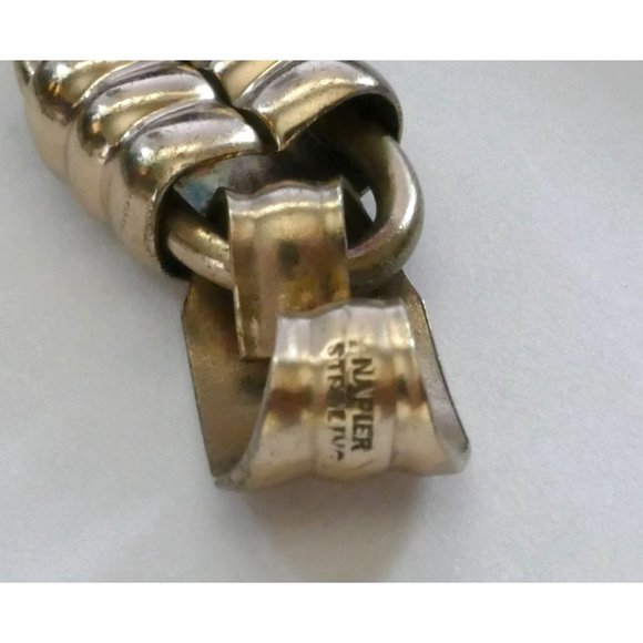 Vintage Signed Napier Gold Plated Sterling Ring Construction Link Bracelet - Picture 12 of 12
